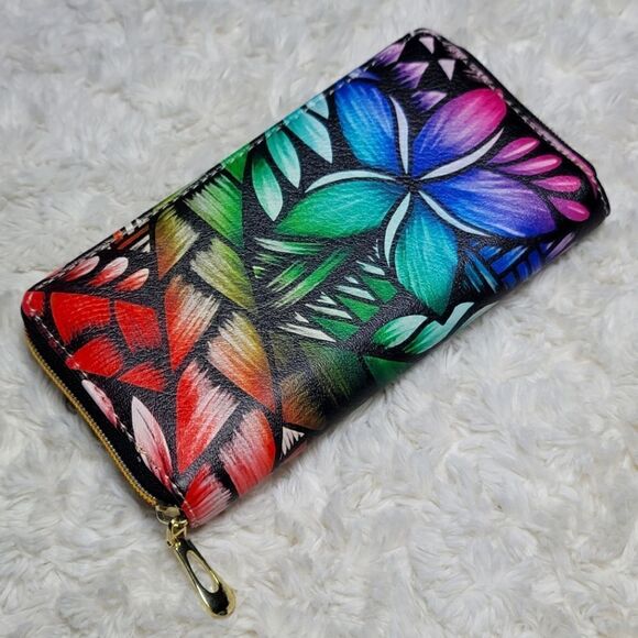 Rainbow Hawaiian Floral Print Tote Purse with Matching Wallet - Picture 7 of 13